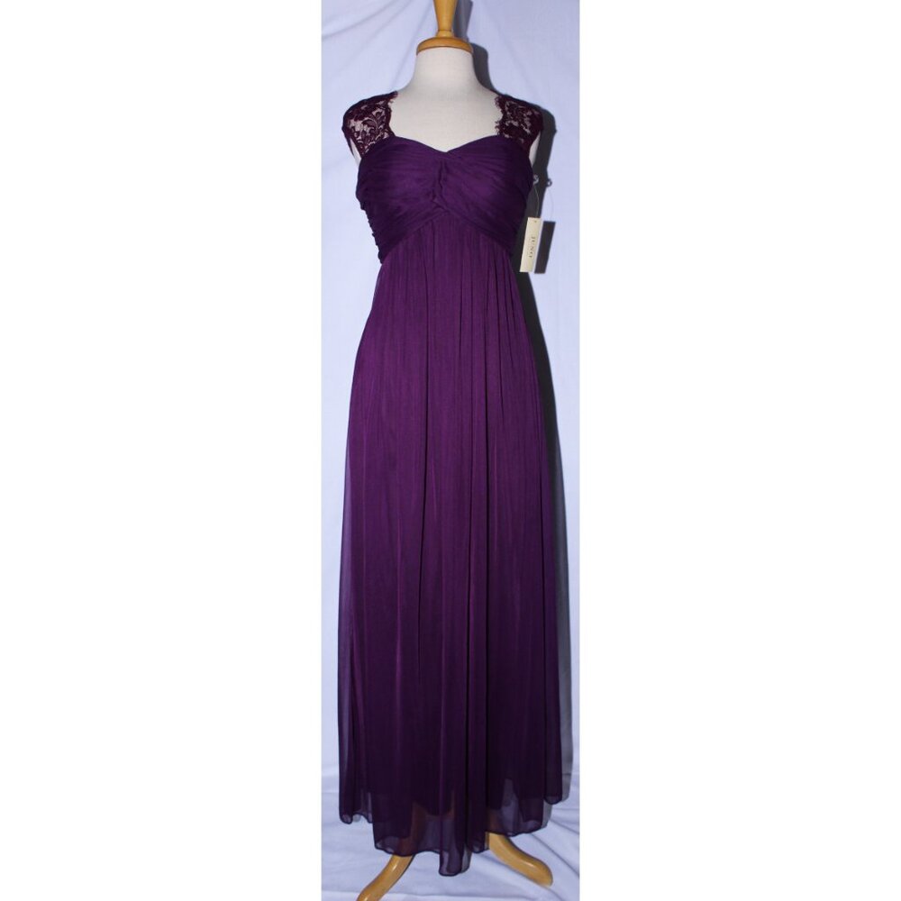Juno #8098 Chiffon & Lace Bridesmaid or Mother of Bride Dress-Size M-PLUM-NWT